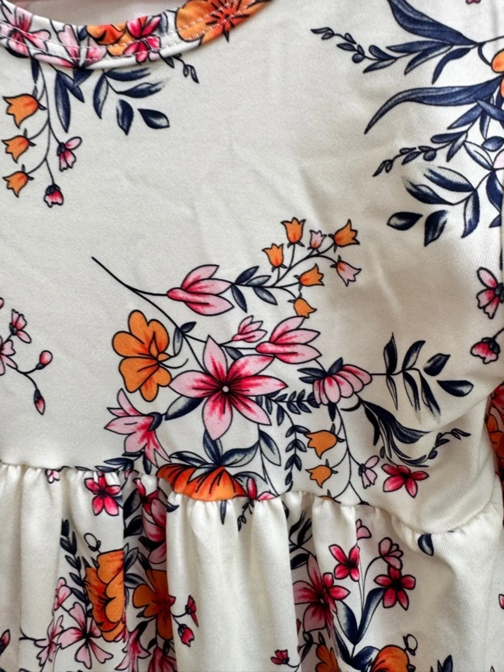 NWT PatPat 3T Girls Cream Floral Long Sleeve Dress with Orange & Pink Flowers